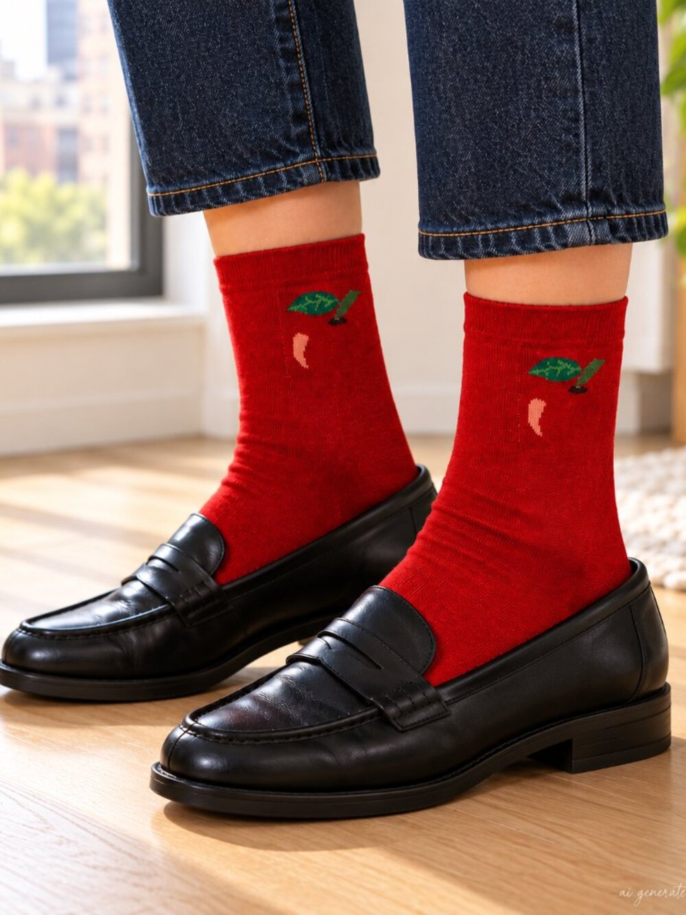 Red Apple Novelty Crew Socks Teacher Gift Back to School Women’s One Size OS